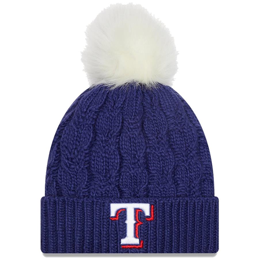 Texas Rangers New Era Women's Flurry Cuffed Knit Hat with Pom - Royal