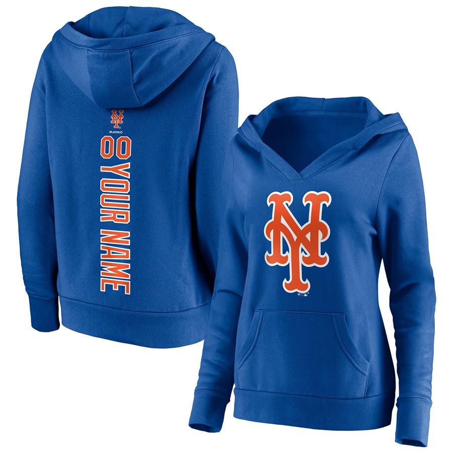 New York Mets Fanatics Branded Women's Personalized Playmaker Name & Number V-Neck Pullover Hoodie - Royal