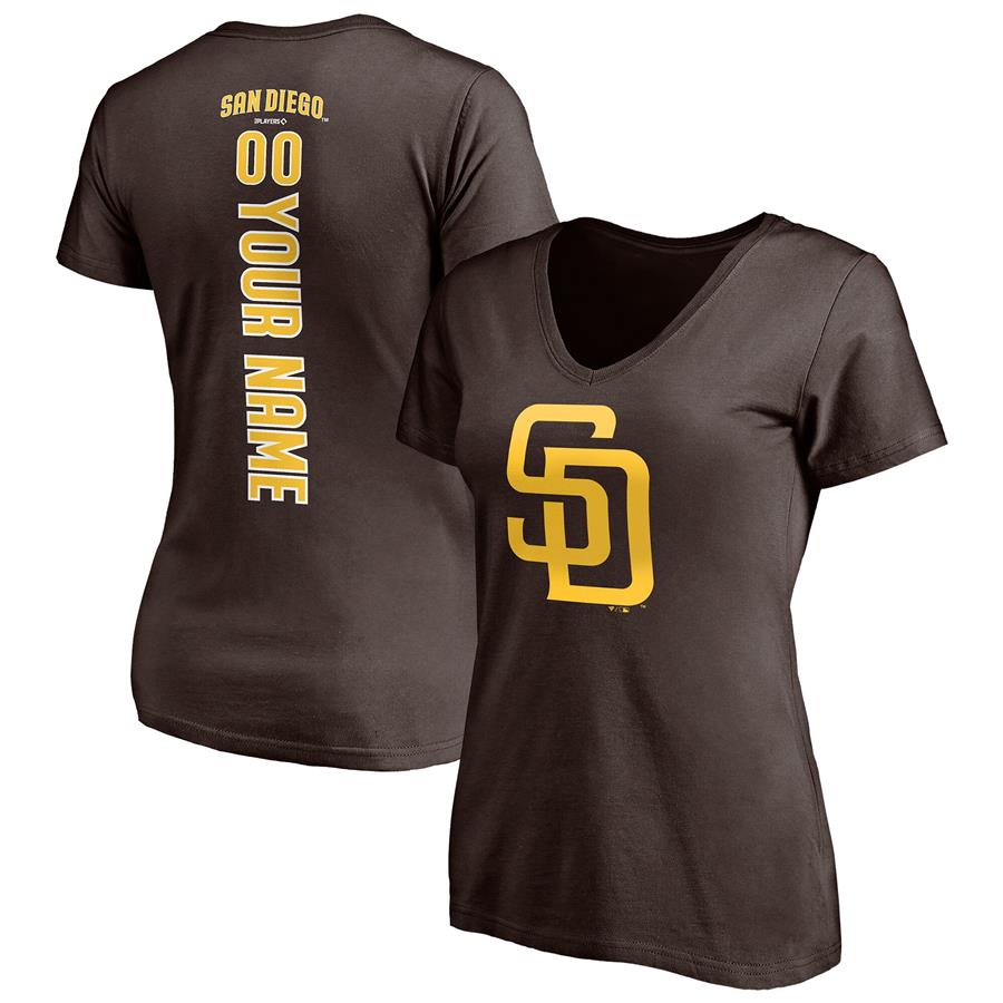 San Diego Padres Fanatics Branded Women's Personalized Playmaker Logo Name & Number V-Neck T-Shirt - Brown