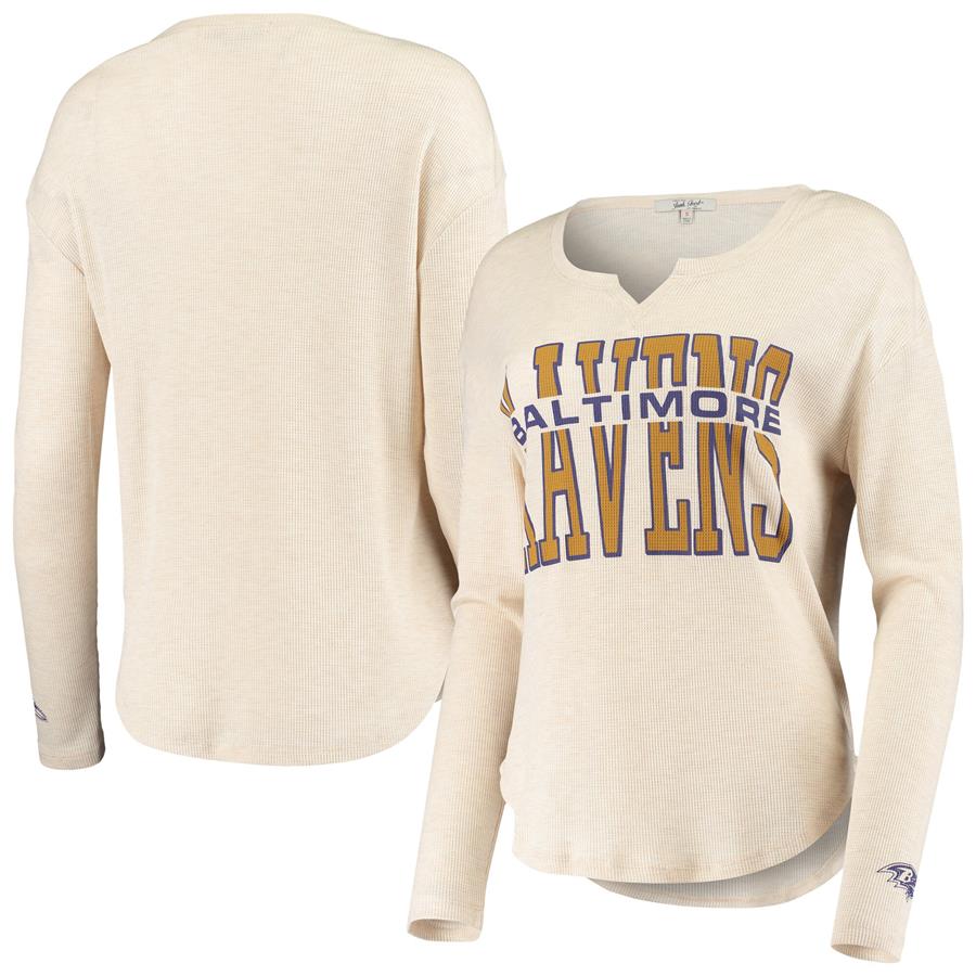 Baltimore Ravens Junk Food Women's Sunday Tri-Blend Thermal Long Sleeve T-Shirt - Oatmeal