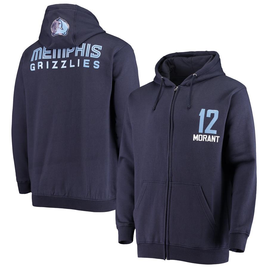 Ja Morant Memphis Grizzlies Fanatics Branded Player Name & Number Full-Zip Hoodie Jacket - Navy