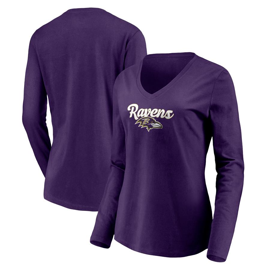 Baltimore Ravens Fanatics Branded Women's Freehand Long Sleeve V-Neck T-Shirt - Purple