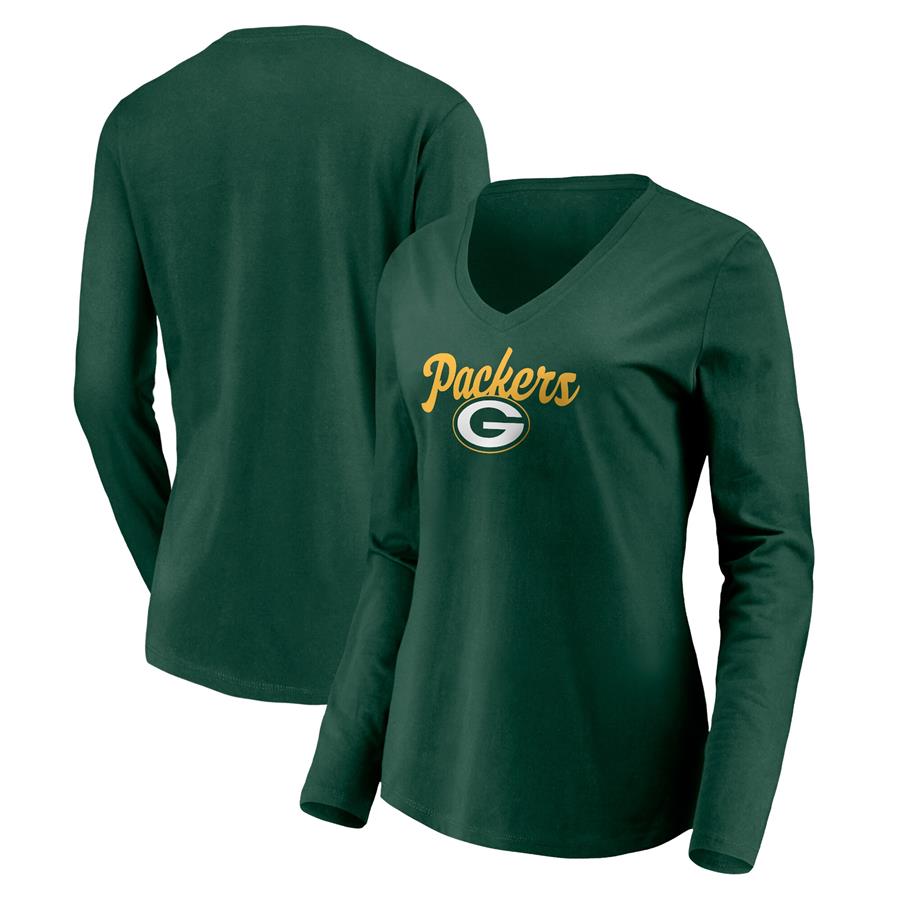Green Bay Packers Fanatics Branded Women's Freehand Long Sleeve V-Neck T-Shirt - Green