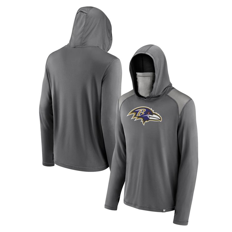 Baltimore Ravens Fanatics Branded Rally On Transitional Pullover Hoodie with Face Covering - Gray