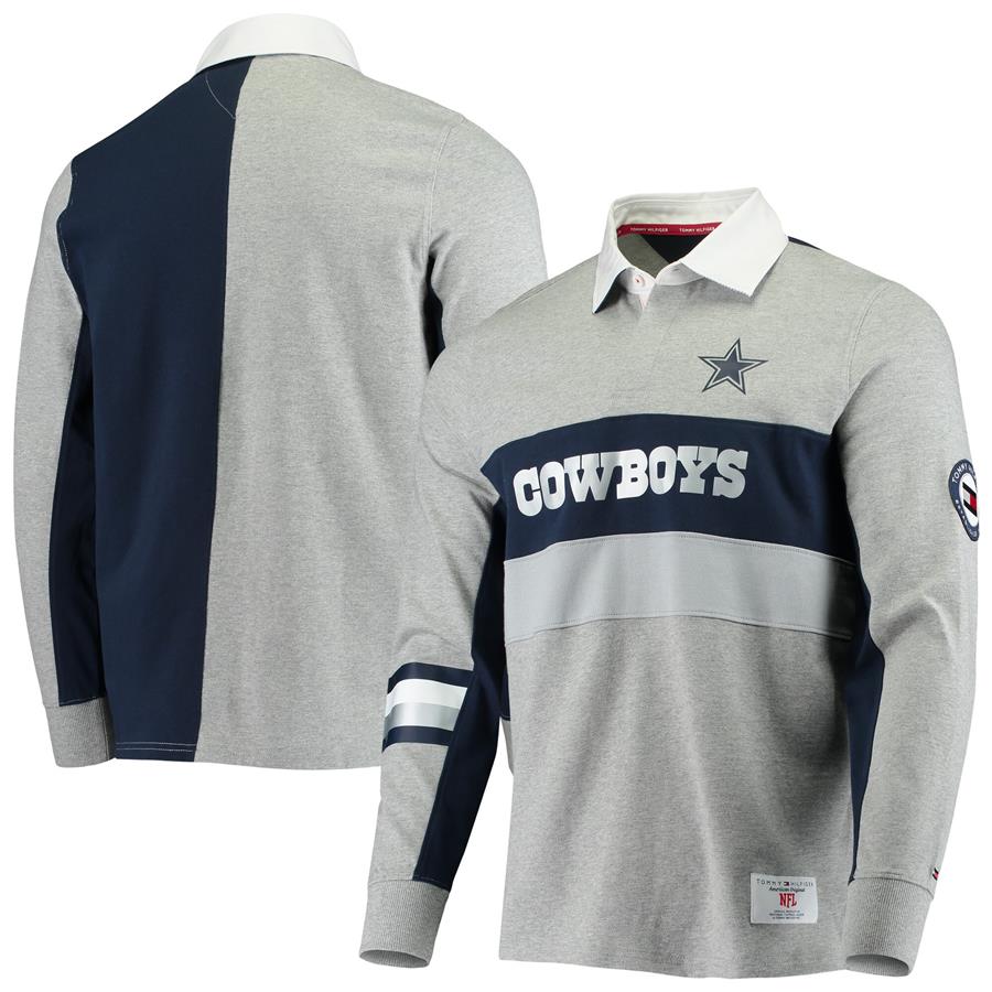 Dallas Cowboys Tommy Hilfiger Rugby Long Sleeve Polo - Heathered Gray