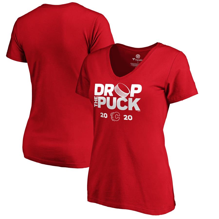 Calgary Flames Fanatics Branded Women's Drop the Puck V-Neck T-Shirt - Red