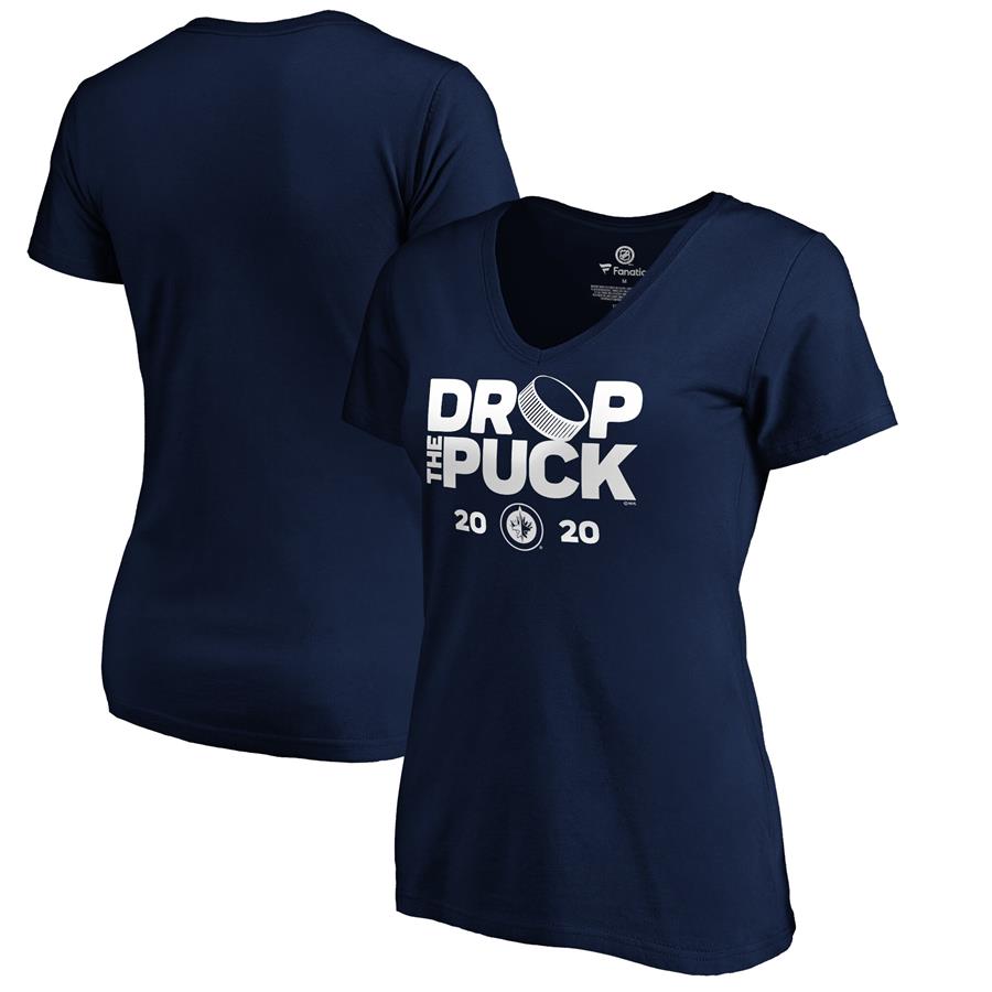 Winnipeg Jets Fanatics Branded Women's Drop the Puck V-Neck T-Shirt - Navy