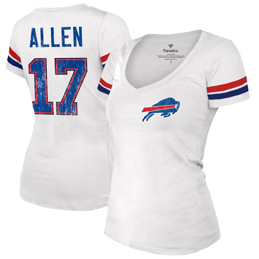 Josh Allen Buffalo Bills Fanatics Branded Women's Fashion Player Name & Number V-Neck T-Shirt - White