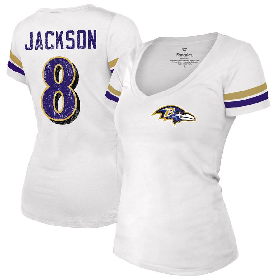 Lamar Jackson Baltimore Ravens Fanatics Branded Women's Fashion Player Name & Number V-Neck T-Shirt - White