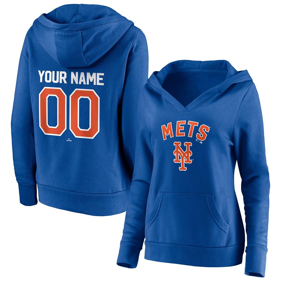 New York Mets Fanatics Branded Women's Personalized Winning Streak Name & Number V-Neck Pullover Hoodie - Royal