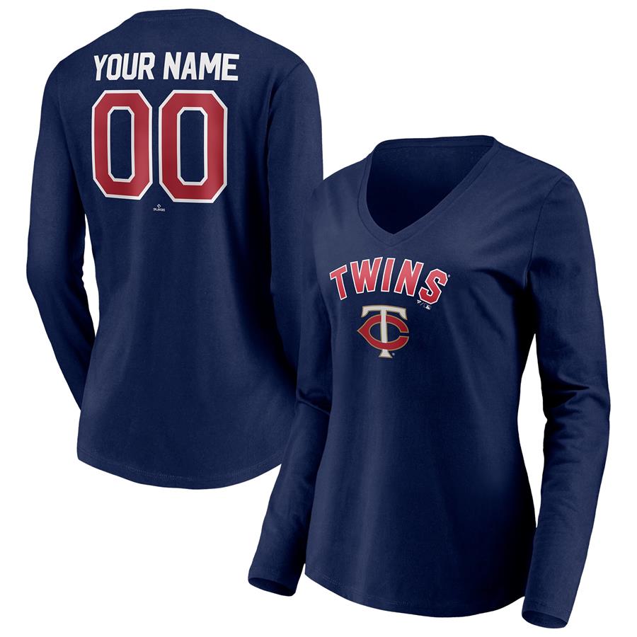 Женский лонгслив с V-вырезом Minnesota Twins Fanatics Branded Personalized Winning Streak Name & Number (тёмно-синий)