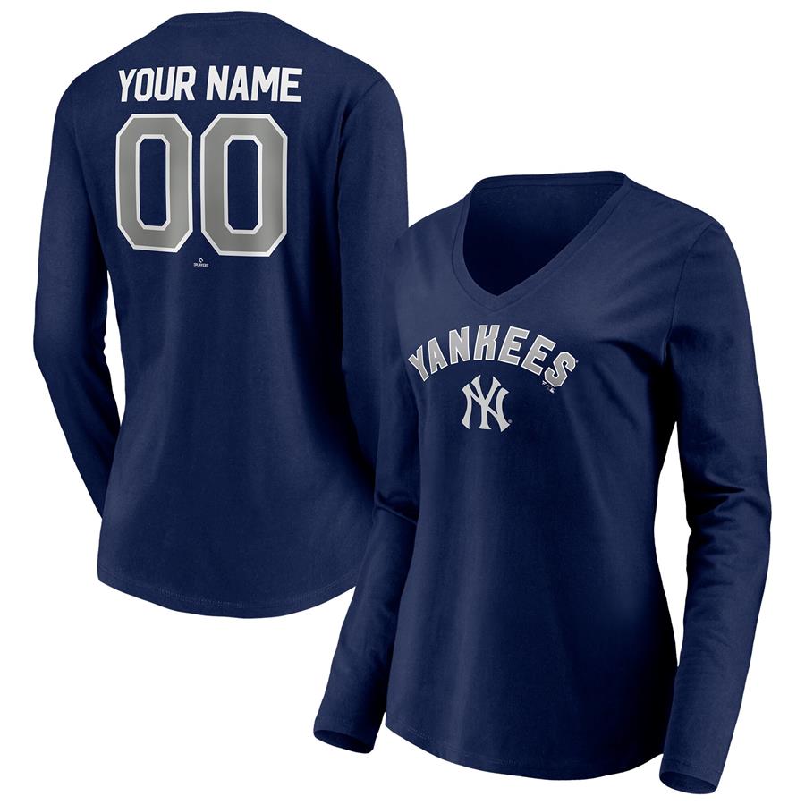 Женский лонгслив с V-вырезом New York Yankees Fanatics Branded Personalized Winning Streak Name & Number (тёмно-синий)