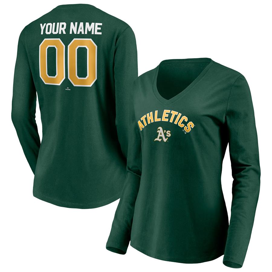 Женский лонгслив с V-вырезом Oakland Athletics Fanatics Branded Personalized Winning Streak Name & Number (зелёный)