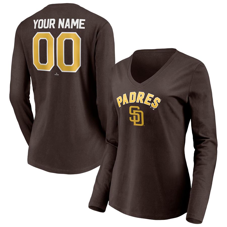 San Diego Padres Fanatics Branded Women's Personalized Winning Streak Name & Number Long Sleeve V-Neck T-Shirt - Brown