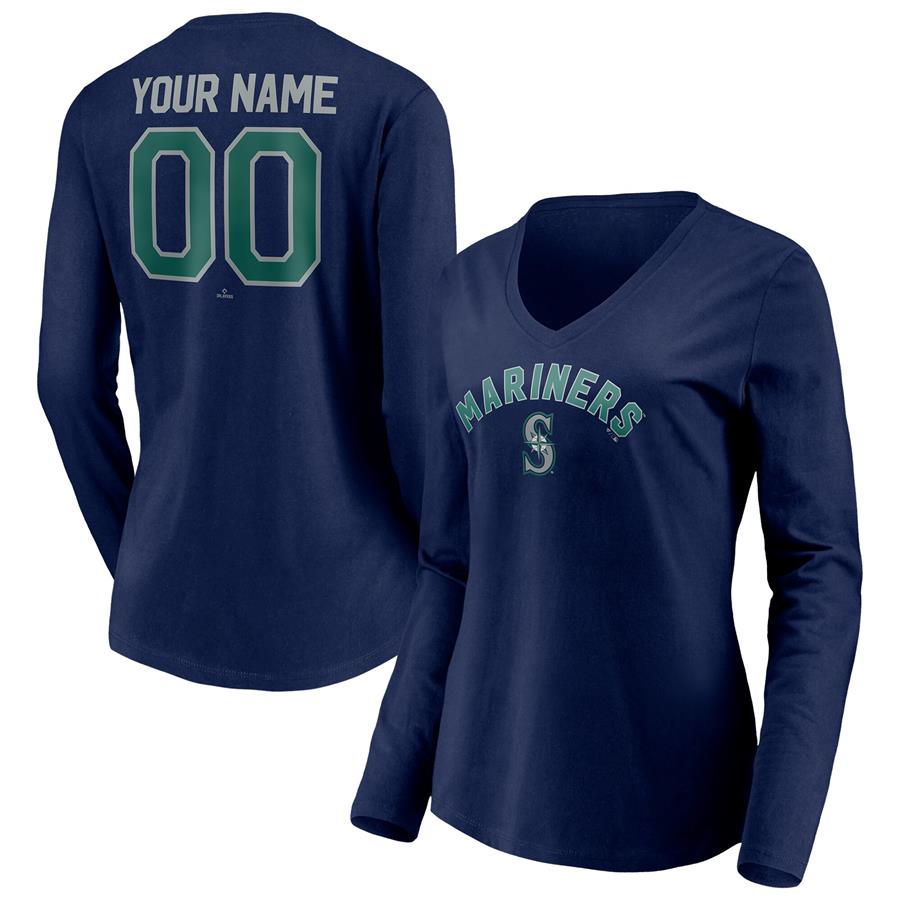 Seattle Mariners Fanatics Branded Women's Personalized Winning Streak Name & Number Long Sleeve V-Neck T-Shirt - Navy