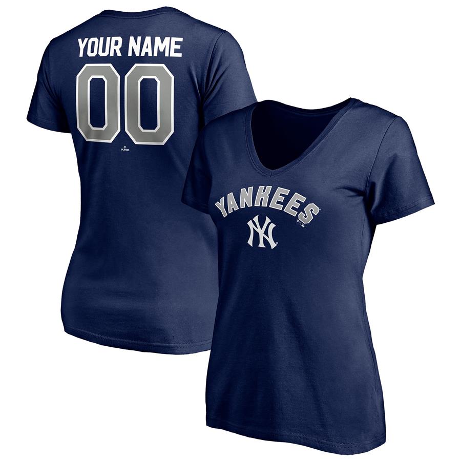 Женская футболка с V-вырезом New York Yankees Fanatics Branded Personalized Winning Streak Name & Number (тёмно-синий)