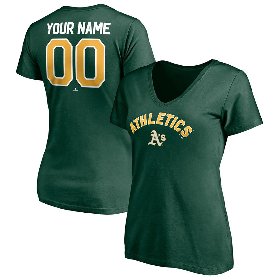 Женская футболка с V-вырезом Oakland Athletics Fanatics Branded Personalized Winning Streak Name & Number (зелёный)