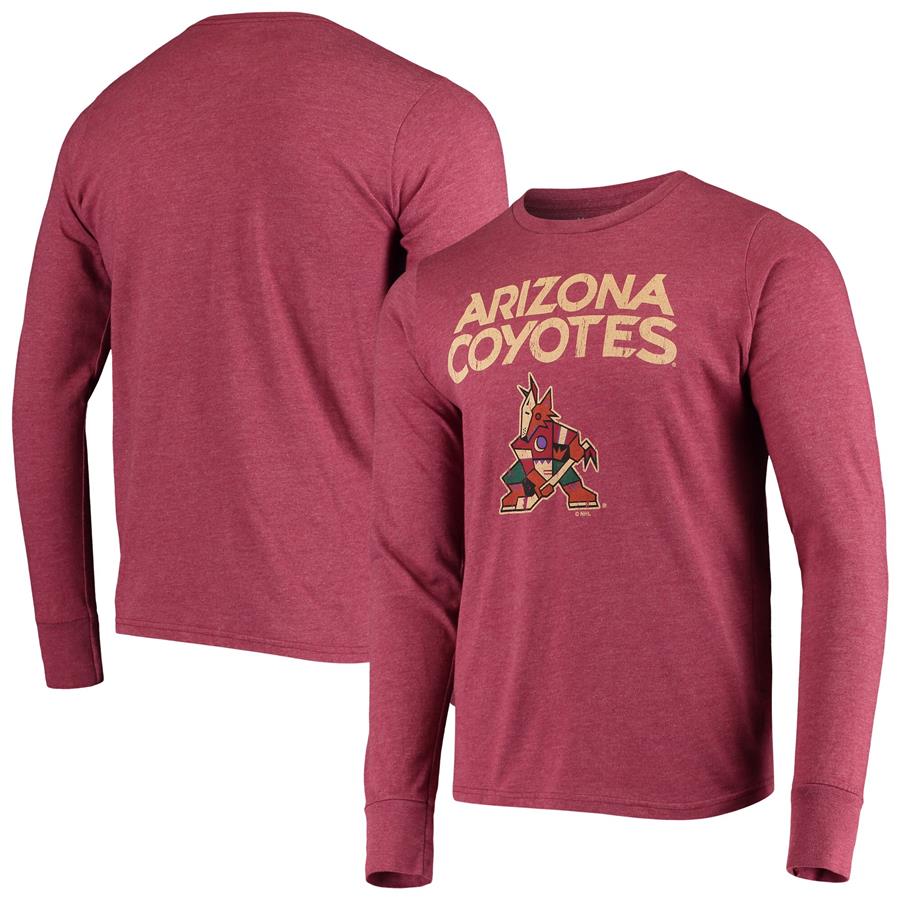 Arizona Coyotes Majestic Threads Wordmark Logo Tri-Blend Long Sleeve T-Shirt - Heathered Garnet