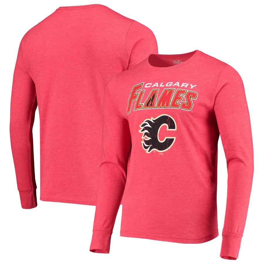 Calgary Flames Majestic Threads Wordmark Logo Tri-Blend Long Sleeve T-Shirt - Heathered Red