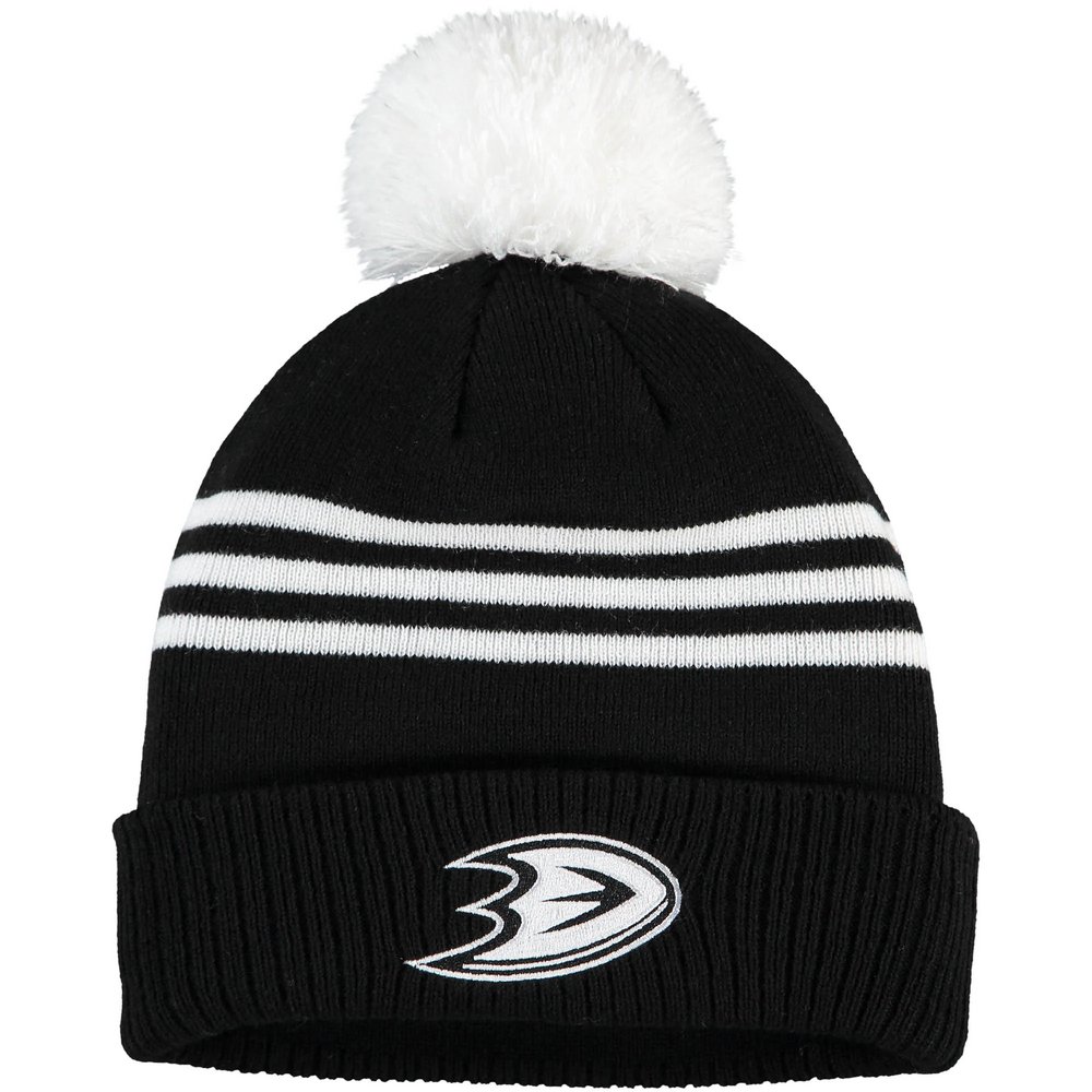 Anaheim Ducks adidas Three-Stripe Cuffed Knit Hat with Pom - Black