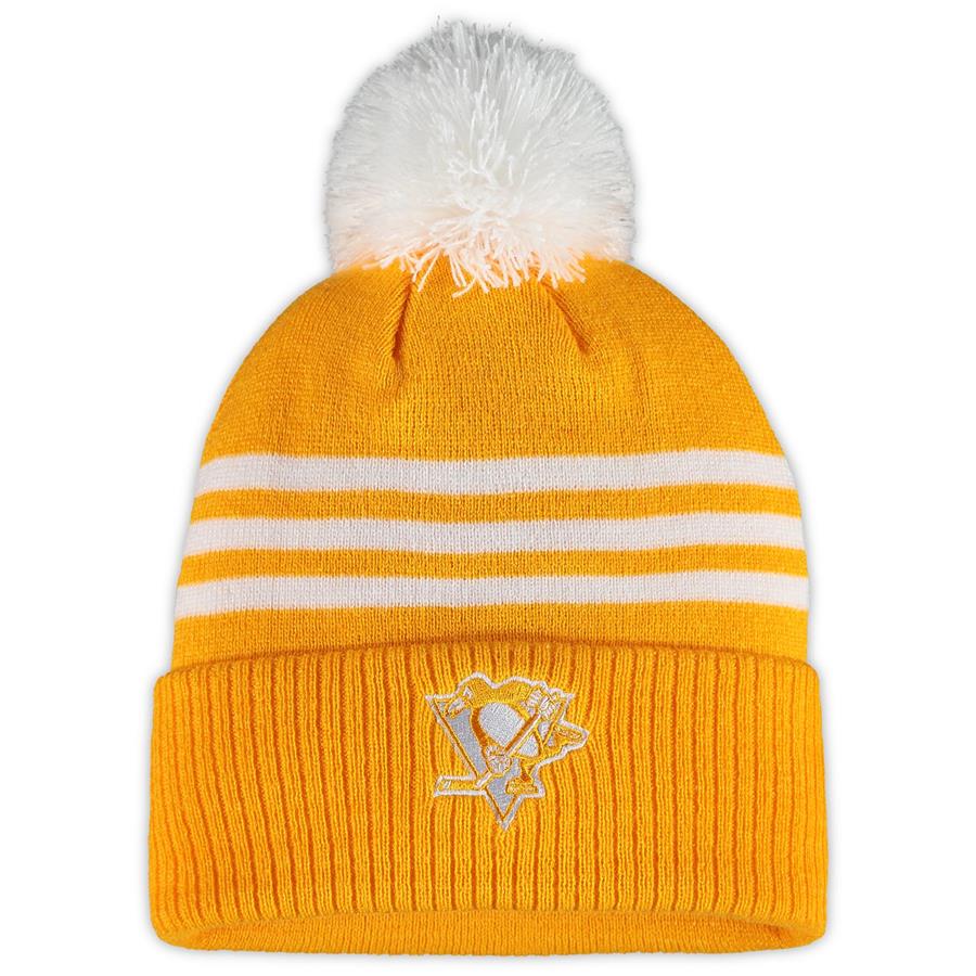 Pittsburgh Penguins adidas Three-Stripe Cuffed Knit Hat with Pom - Gold