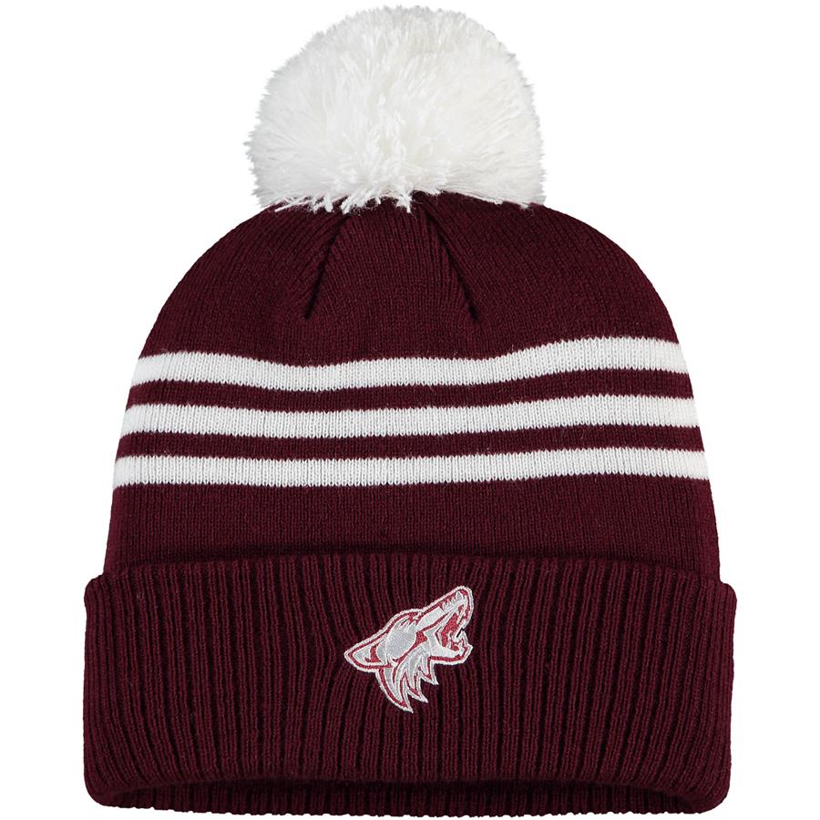 Arizona Coyotes adidas Three-Stripe Cuffed Knit Hat with Pom - Garnet