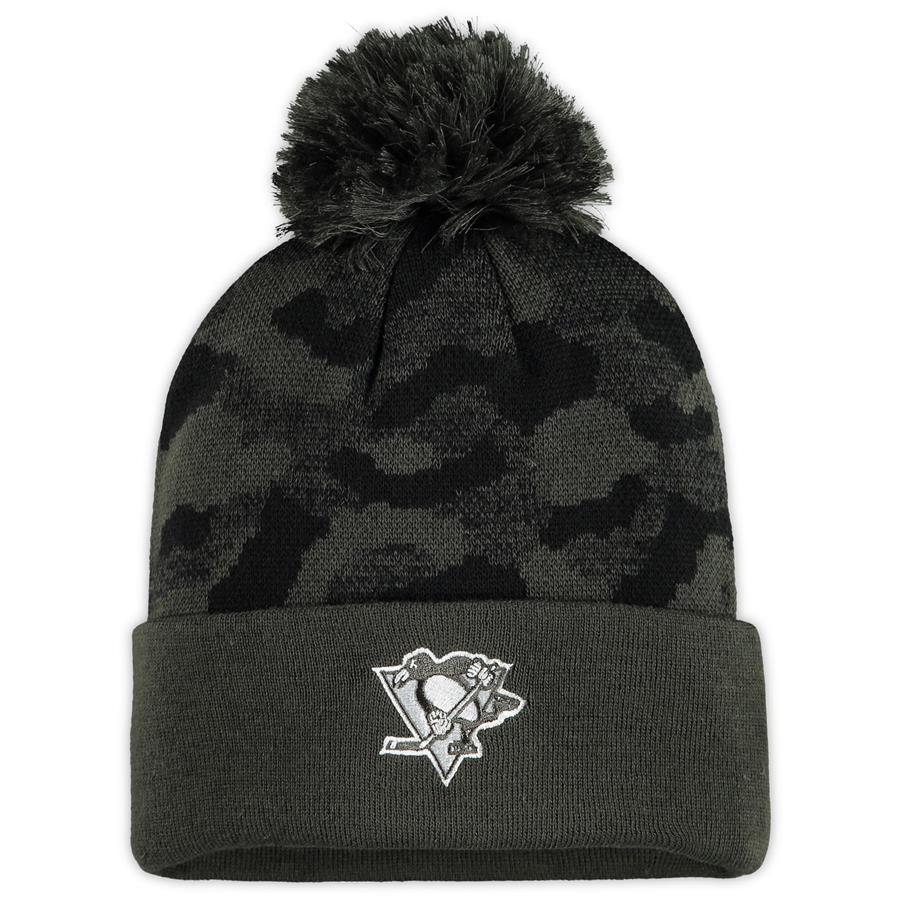 Pittsburgh Penguins adidas Military Cuffed Pom Knit Hat - Camo