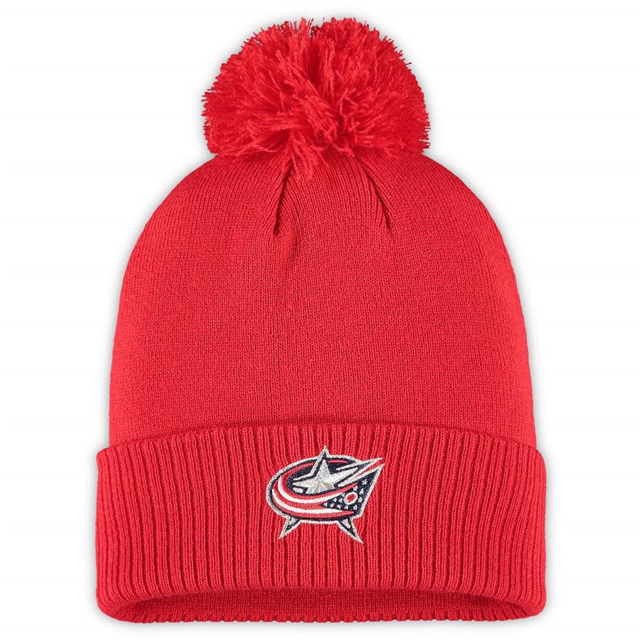 Columbus Blue Jackets adidas Primary Logo Cuffed Knit Hat with Pom - Red