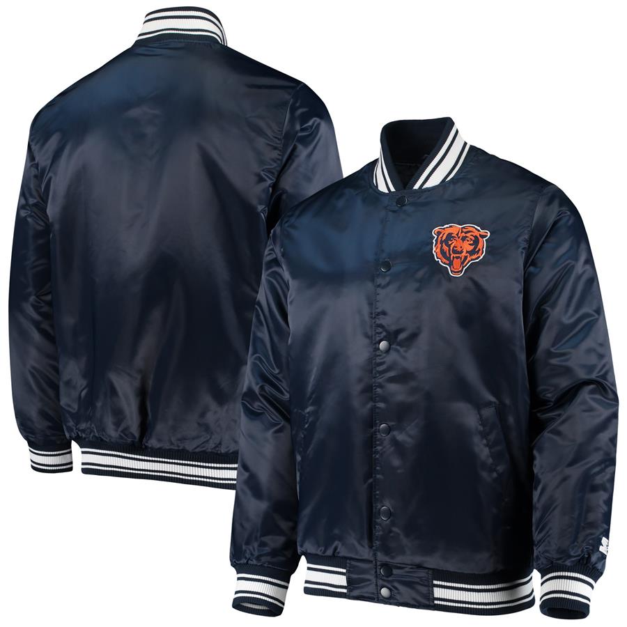 Chicago Bears Starter Locker Room Satin Varsity Full-Snap Jacket - Navy
