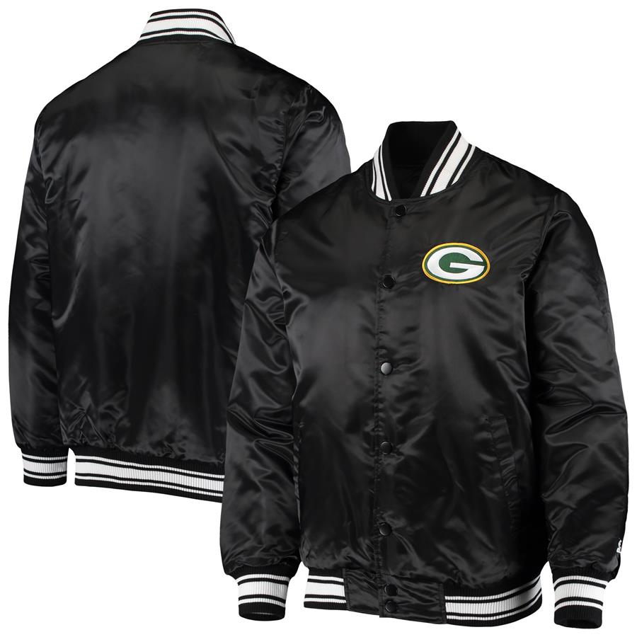 Green Bay Packers Starter Locker Room Satin Varsity Full-Snap Jacket - Black