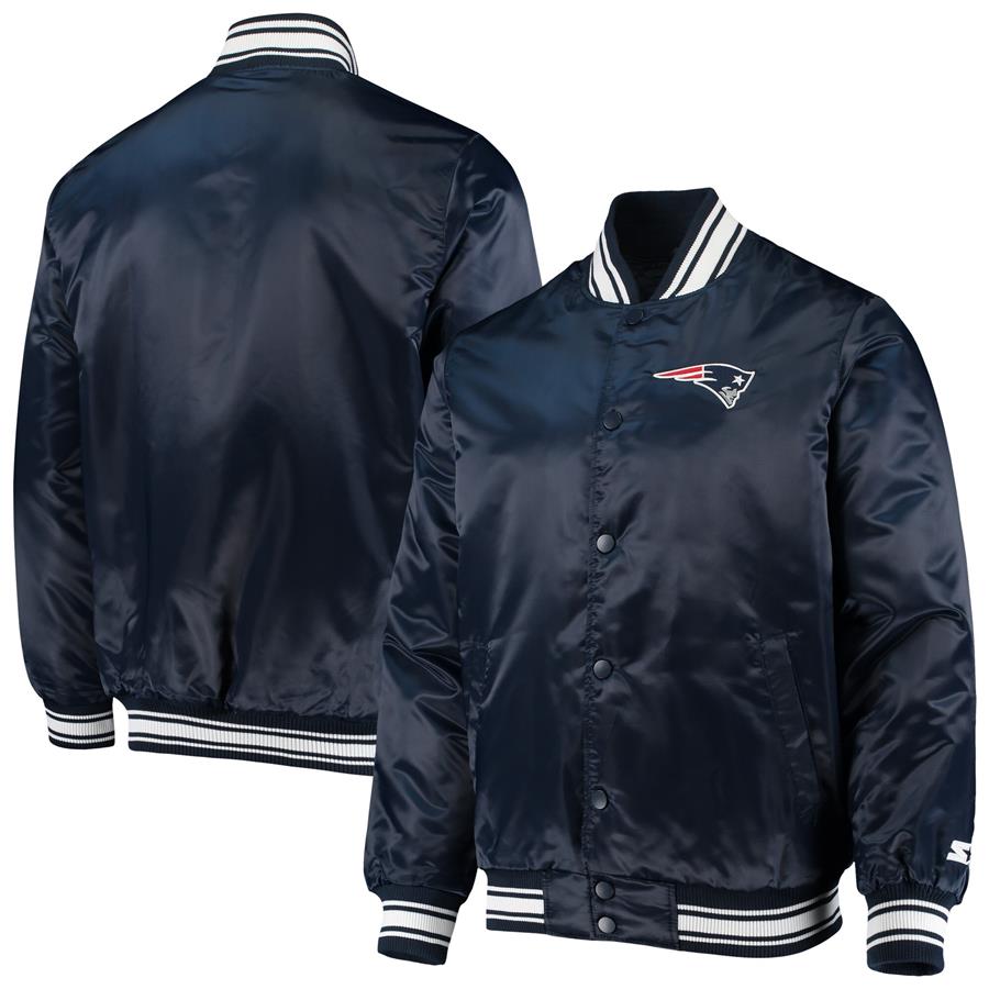 New England Patriots Starter Locker Room Satin Varsity Full-Snap Jacket - Navy