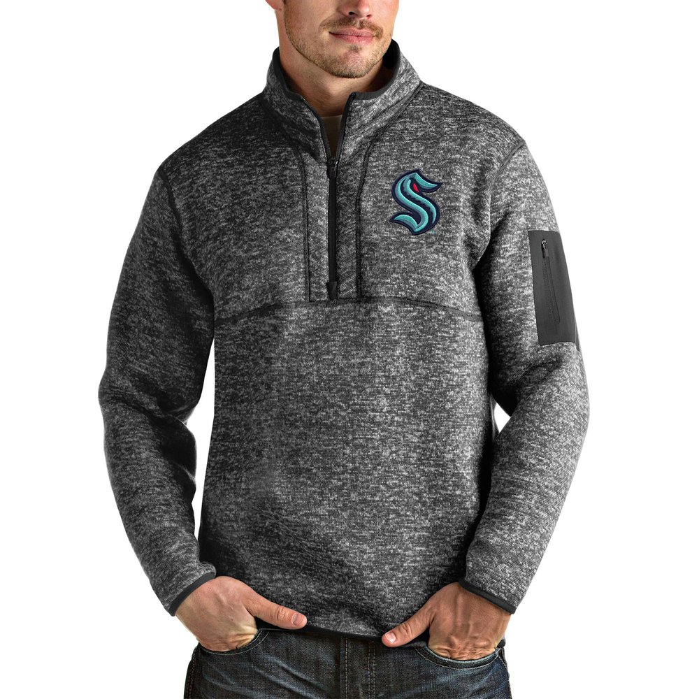Seattle Kraken Antigua Fortune Quarter-Zip Pullover Jacket - Heather Charcoal
