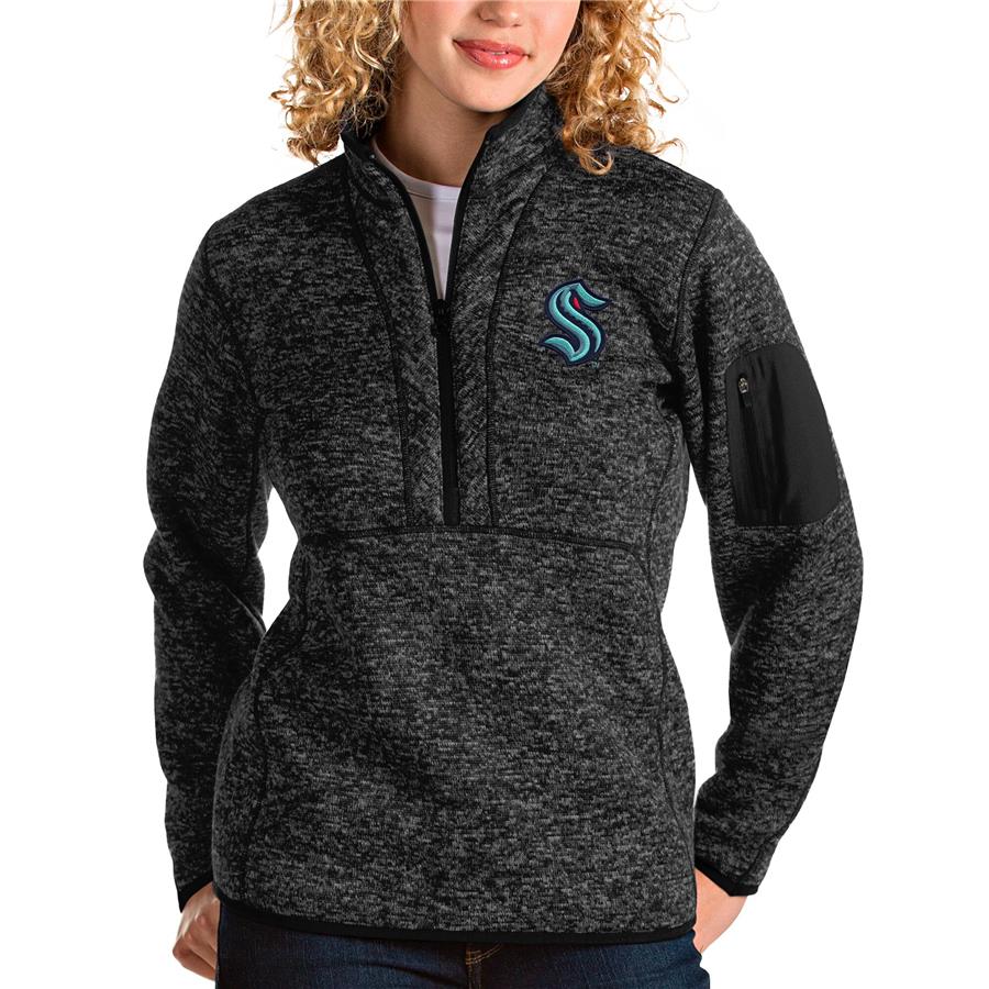 Seattle Kraken Antigua Women's Fortune Quarter-Zip Pullover Jacket - Heather Black