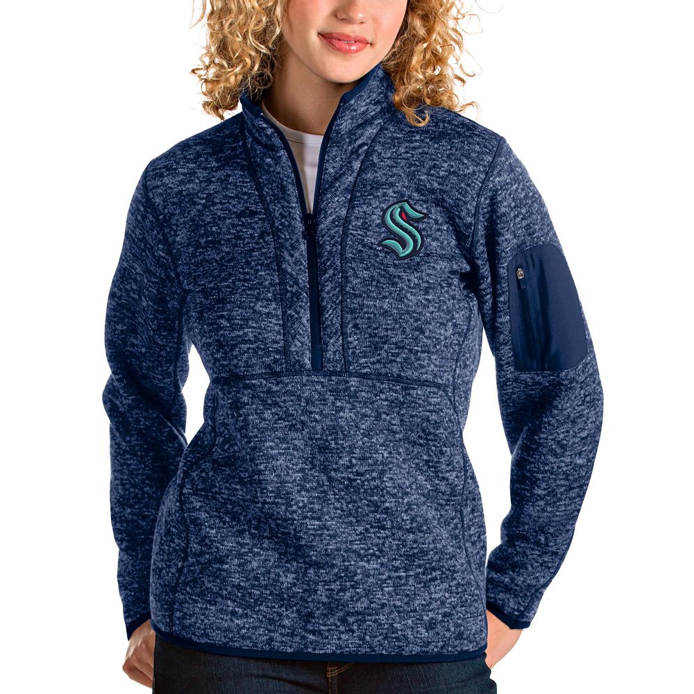 Seattle Kraken Antigua Women's Fortune Quarter-Zip Pullover Jacket - Heather Navy