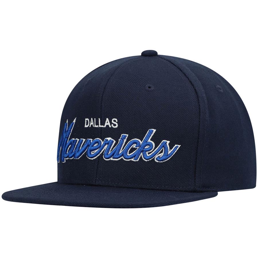 Dallas Mavericks Mitchell & Ness Script Snapback Hat - Navy