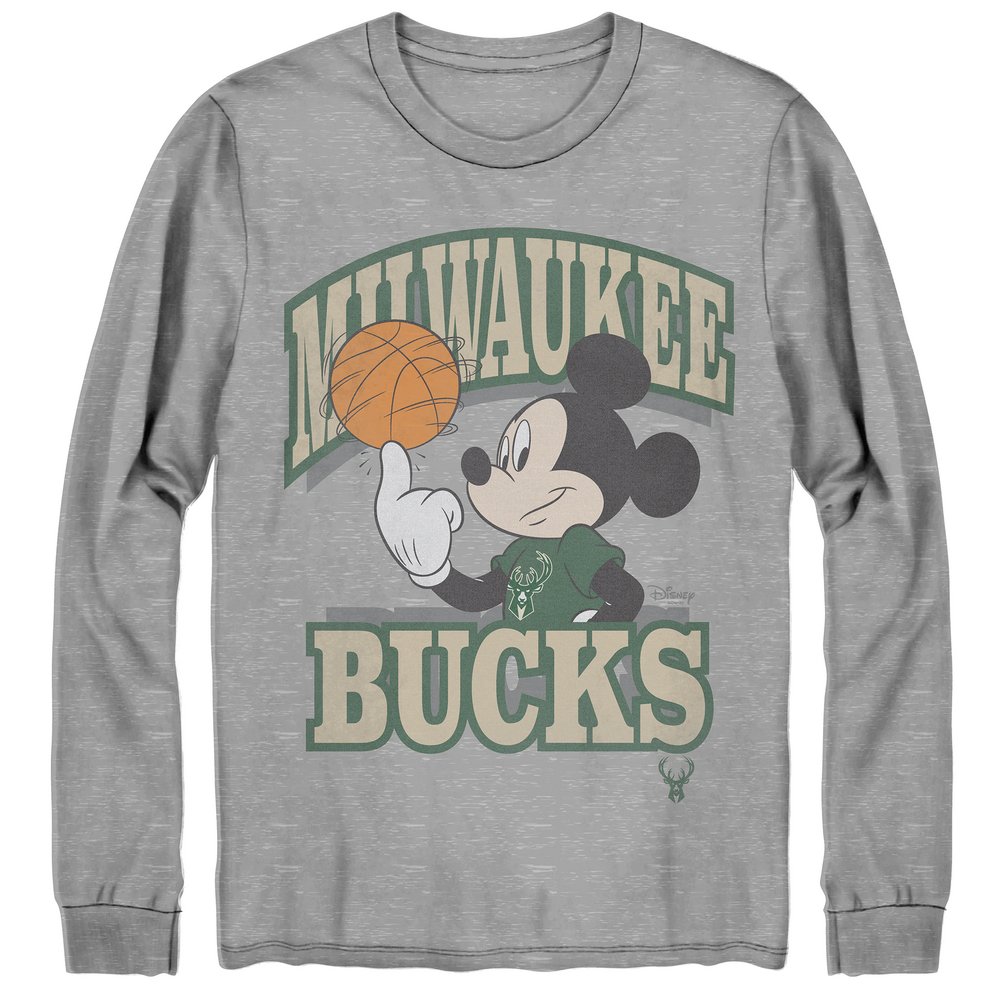 Milwaukee Bucks Junk Food Disney Mickey Team Spirit Long Sleeve T-Shirt - Gray