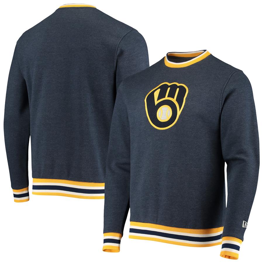 Milwaukee Brewers New Era Ringer Pullover Sweatshirt - Heathered Navy