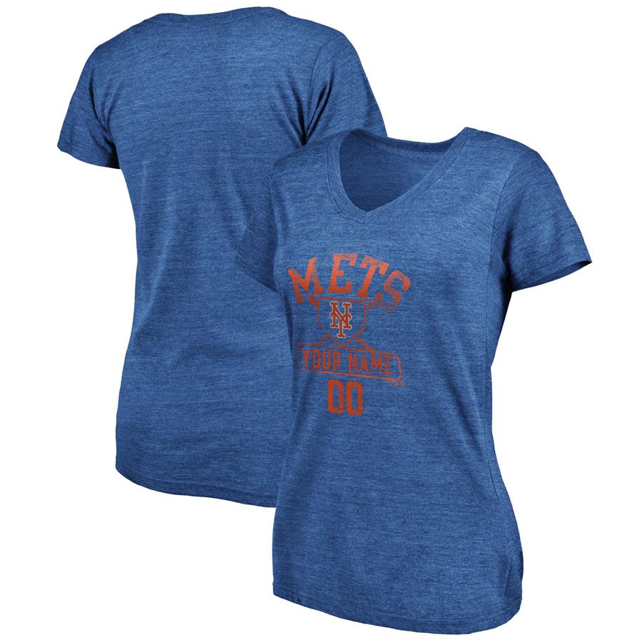 New York Mets Fanatics Branded Women's Personalized Baserunner Tri-Blend V-Neck T-Shirt - Royal
