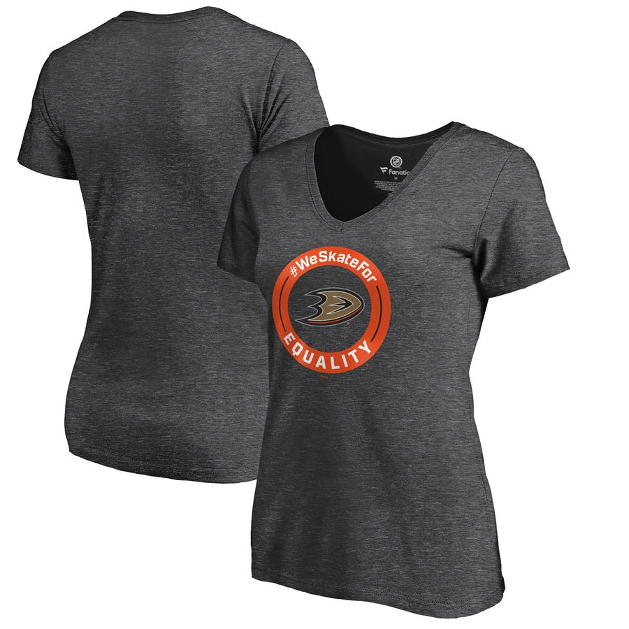 Anaheim Ducks Fanatics Branded Women's #WeSkateFor V-Neck T-Shirt - Heather Gray