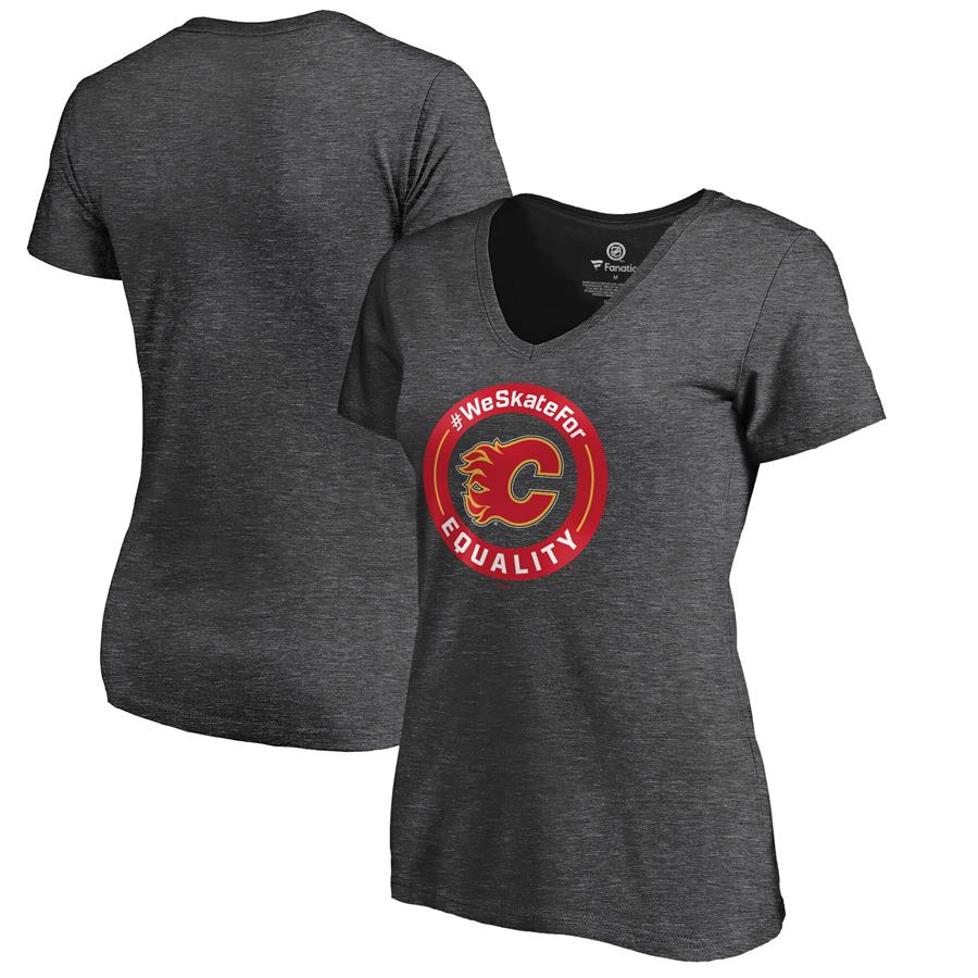 Calgary Flames Fanatics Branded Women's #WeSkateFor V-Neck T-Shirt - Heather Gray