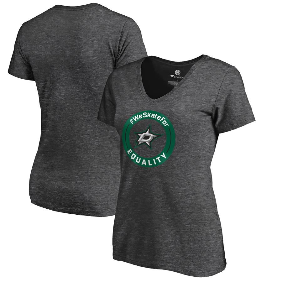 Dallas Stars Fanatics Branded Women's #WeSkateFor V-Neck T-Shirt - Heather Gray