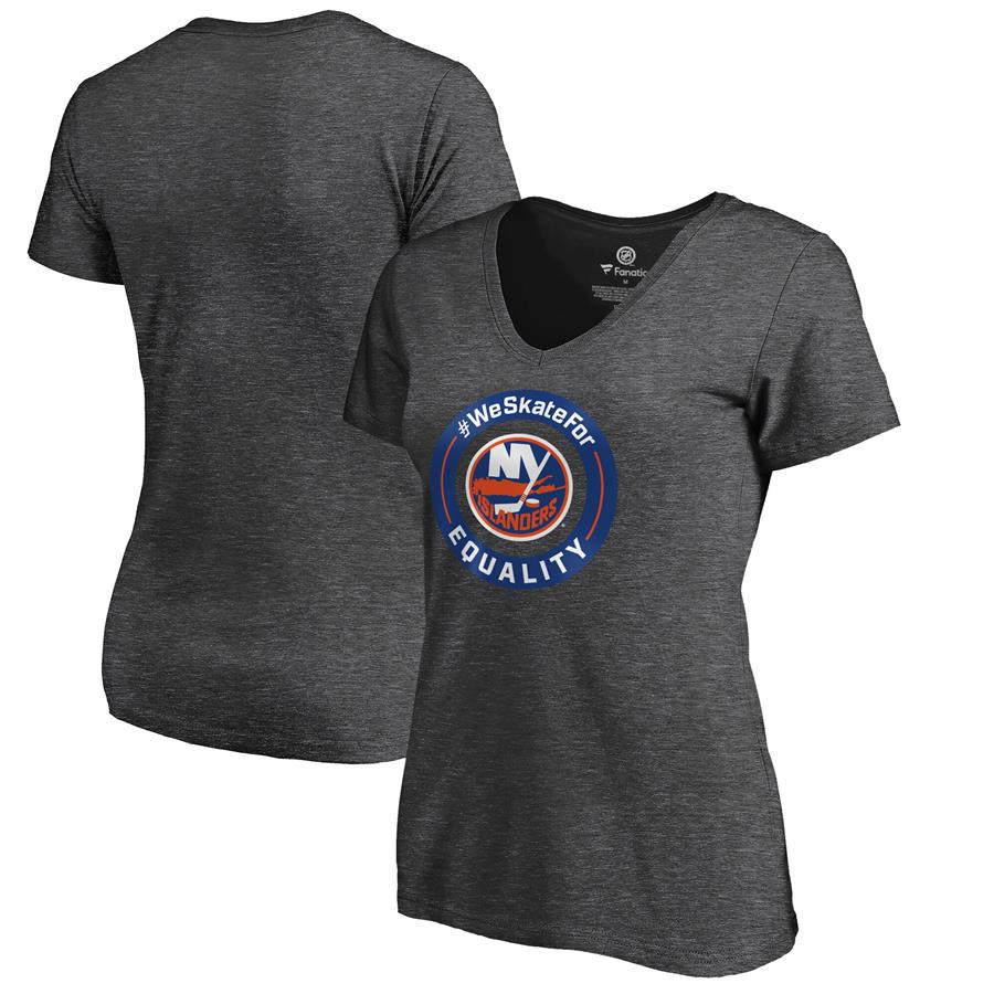 New York Islanders Fanatics Branded Women's #WeSkateFor V-Neck T-Shirt - Heather Gray