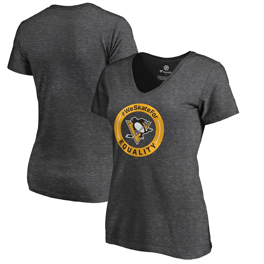 Pittsburgh Penguins Fanatics Branded Women's #WeSkateFor V-Neck T-Shirt - Heather Gray