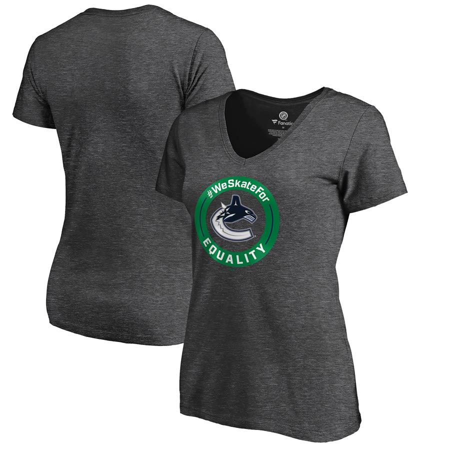 Vancouver Canucks Fanatics Branded Women's #WeSkateFor V-Neck T-Shirt - Heather Gray