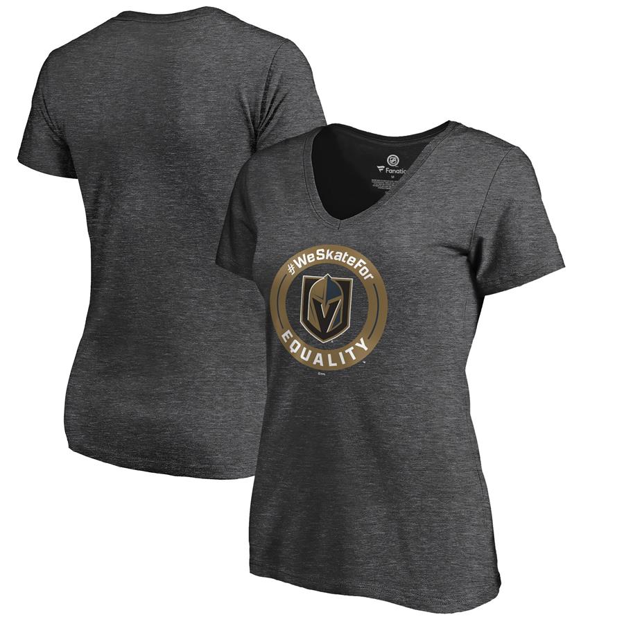 Женская футболка с V-вырезом Vegas Golden Knights Fanatics Branded #WeSkateFor (серый меланж)