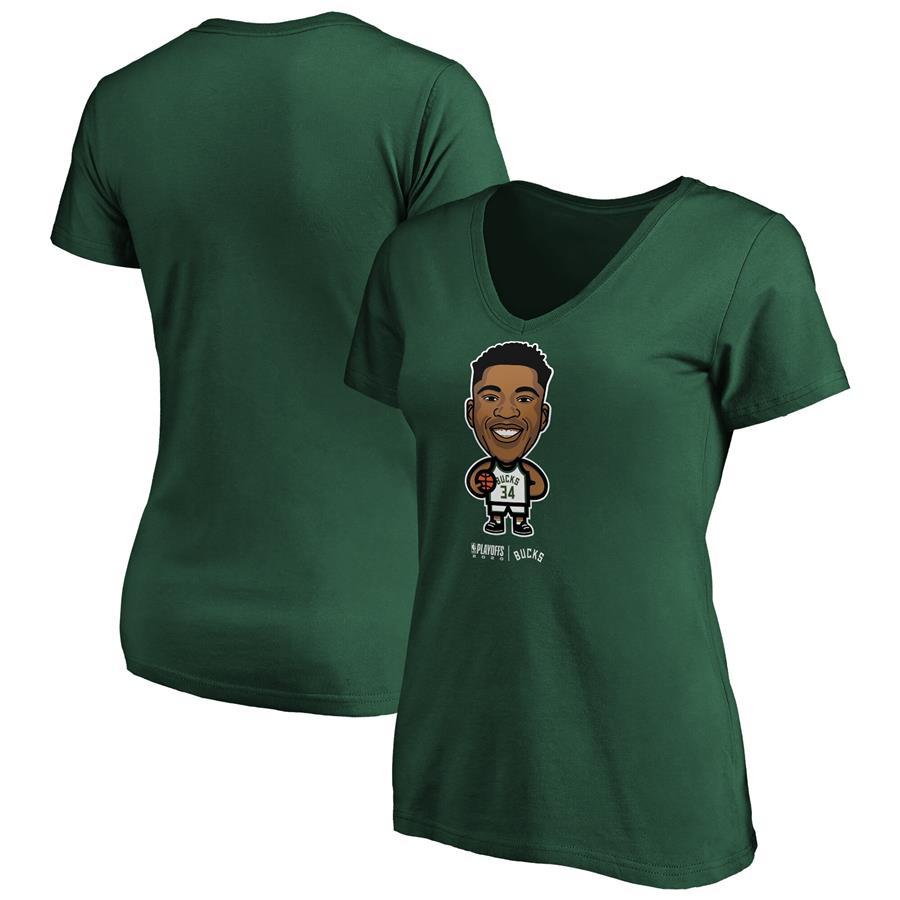 Giannis Antetokounmpo Milwaukee Bucks Fanatics Branded Women's 2020 NBA Playoffs Bound Star Player V-Neck T-Shirt - Green