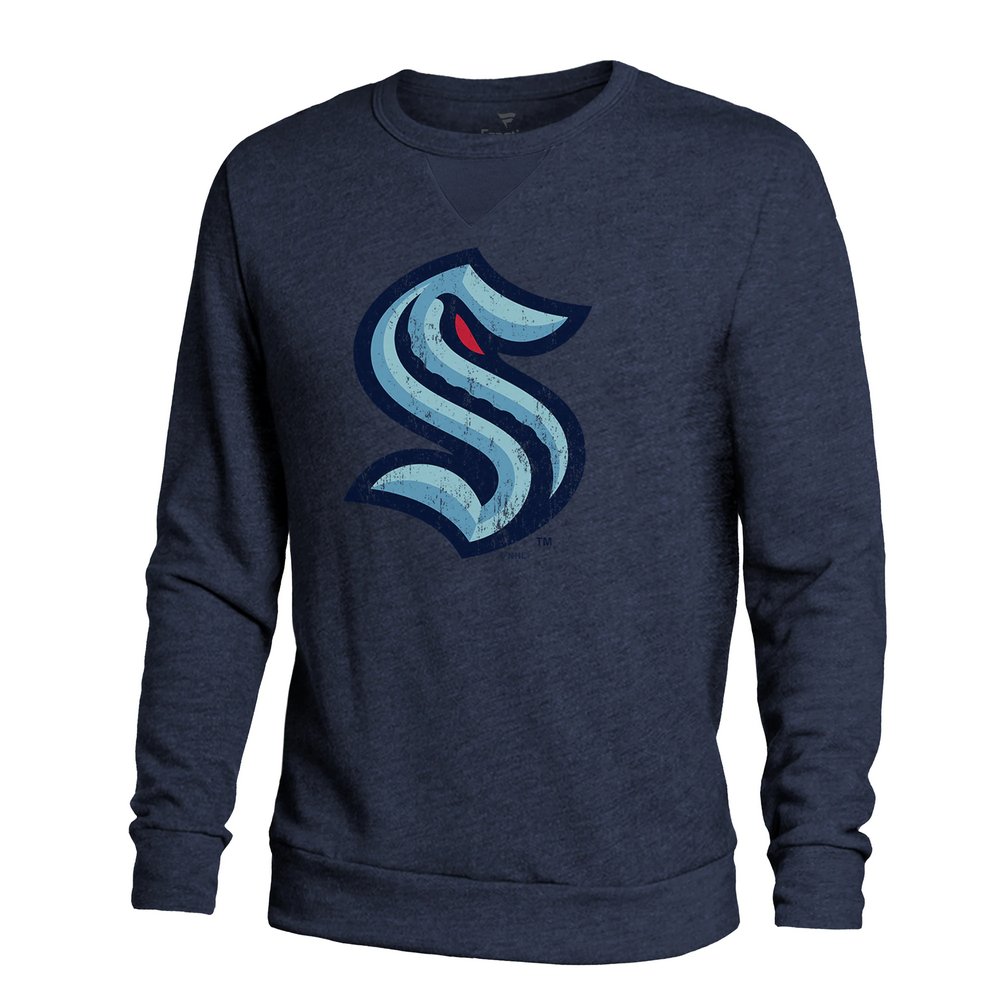 Seattle Kraken Fanatics Branded Primary Tri-Blend Crewneck Pullover Sweatshirt - Navy