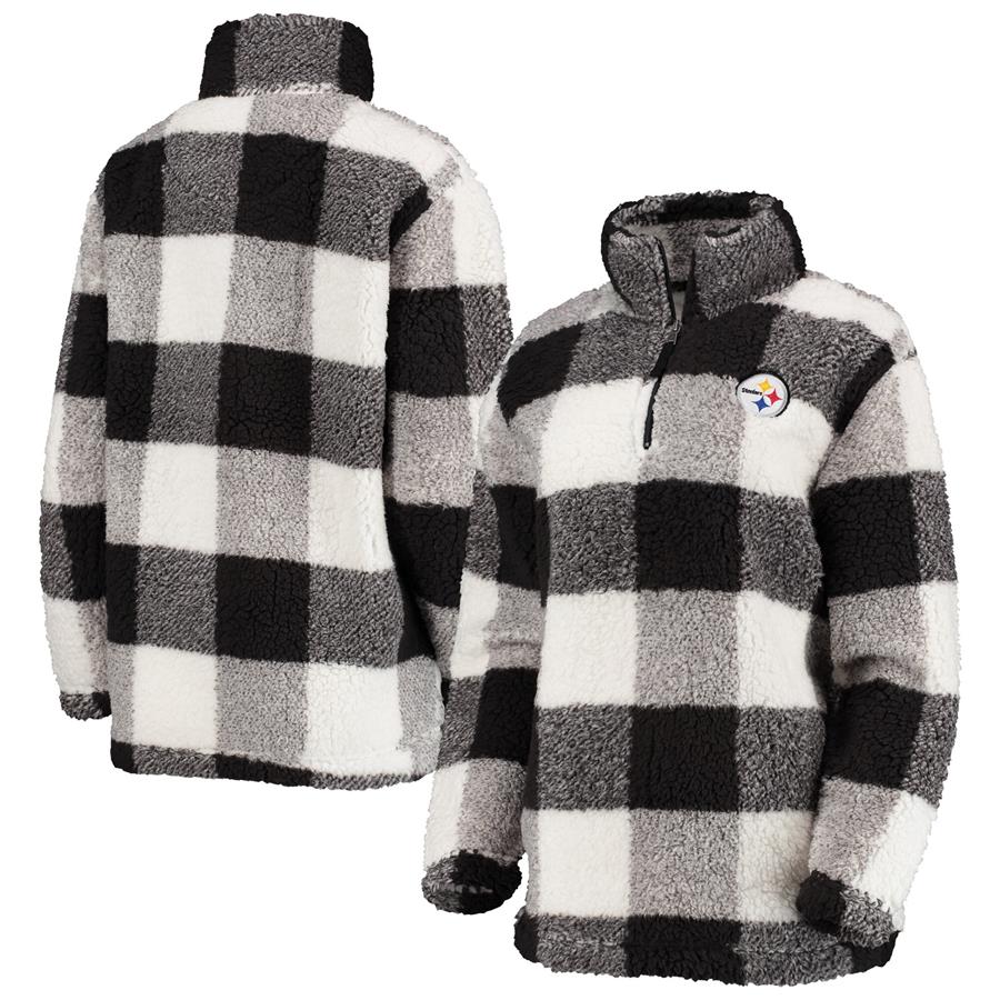 Pittsburgh Steelers G-III 4Her by Carl Banks Women's Sherpa Plaid Quarter-Zip Jacket - Black