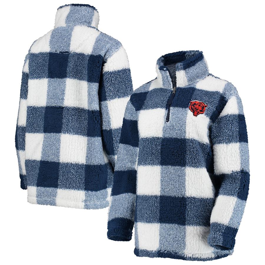 Chicago Bears G-III 4Her by Carl Banks Women's Sherpa Plaid Quarter-Zip Jacket - Navy