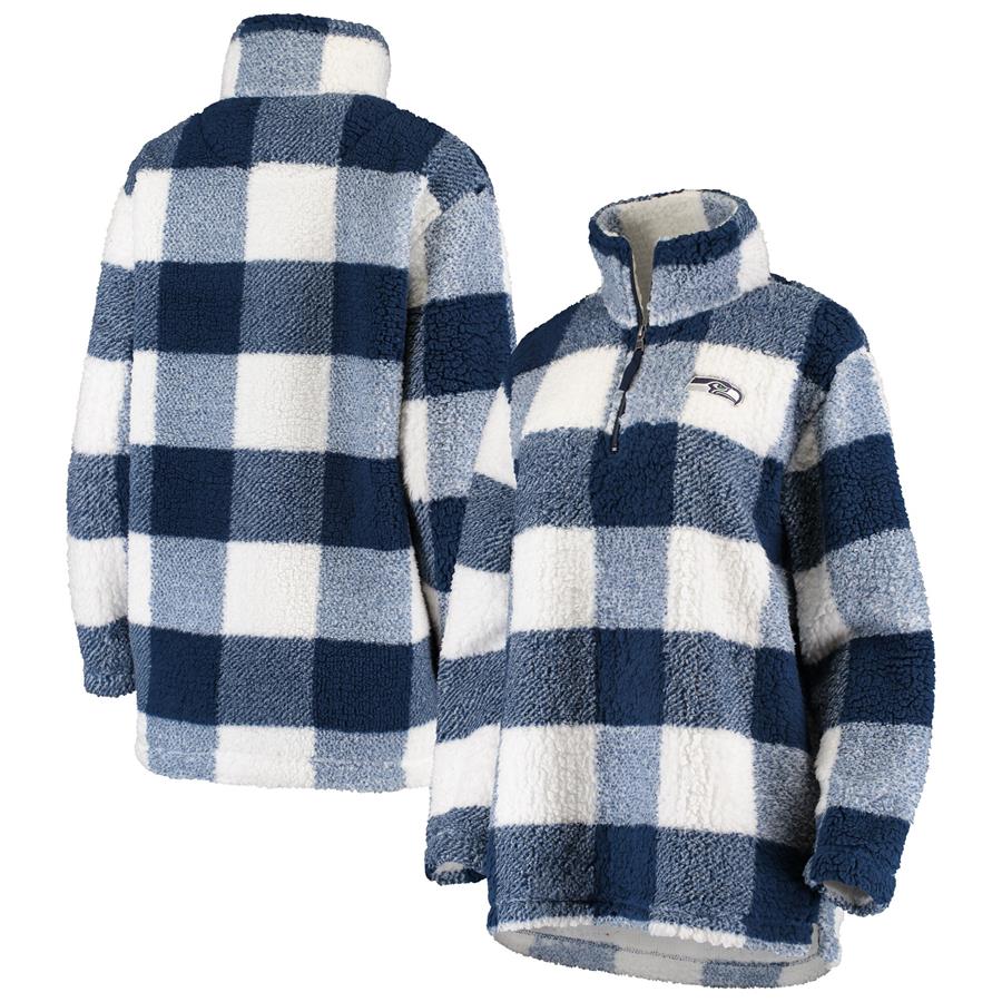 Seattle Seahawks G-III 4Her by Carl Banks Women's Sherpa Plaid Quarter-Zip Jacket - Navy